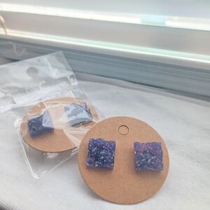 Handmade Faux Agate Purple Stud Earrings